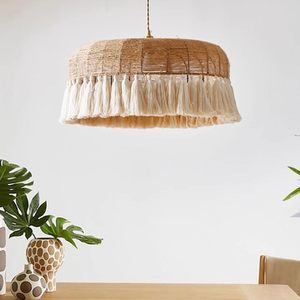 Handmade Rattan Pendant Light Round Boho Style <b>Lampshade</b> With Tassels Indoor Eco-Friendly Decor - Product Image 3