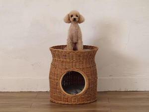 Pet House Two Floor Natural Rattan Handwoven Cat and <b>Dog</b> House Rattan Pet Cave <b>Bed</b> with Removable and Washable Cushion - Product Image 5