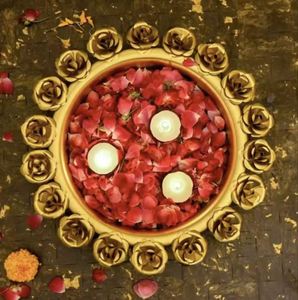 Cuenco de metal para centro de mesa Boda y decoración Cuenco de agua y rosas de boda dorado - Product Image 6