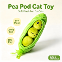 Jouet en peluche pour chat en forme de coque de pois avec herbe à chat, billes de pois amovibles et queue à plumes, jouet interactif à mâcher pour usage quotidien pour chatons
