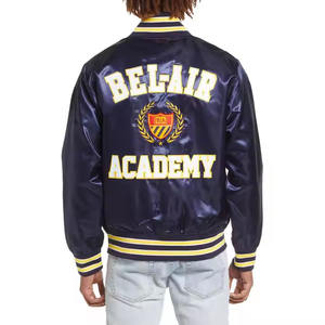 Haute Qualité Hommes Satin Varsity Letterman Baseball Broderie Patch Veste Hiver High Street Style Ceinture Fermeture-Vente en Gros - Product Image 2