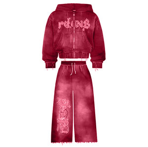 Acid Washed Men Tracksuit Custom Cotton French Terry Flare Sweatpants Hoodie 2 Pcs Set Heavyweights Oversized Sweat Suit - Product Image 3