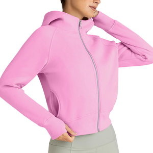 Hoodies décontractés à épaules tombantes avec poignets élastiques, respirants, écologiques, en tricot, à coupe courte pour femmes - Product Image 1