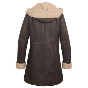 Abrigo de Cuero Tipo Gabardina para Mujer, Piel de Oveja Genuina, Color Marrón, Abrigo Largo de Invierno - Product Image 1