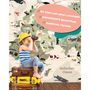 Modern Children's World Map XL <b>Poster</b> Beige Version Paper Wall Decor - Product Image 4
