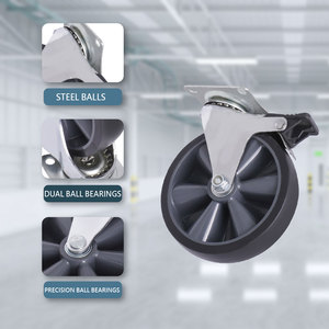 Roue pivotante robuste de 5 pouces pour chariot alimentaire, en TPR, avec plaque de montage supérieure en acier zingué - Product Image 4
