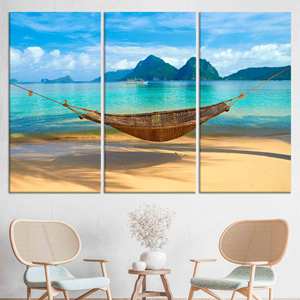 Toile imprimée paysage marin |   Art mural moderne avec paysage tropical, ensemble de 3 toiles - Product Image 1