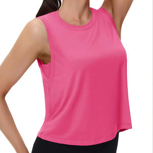 Camisetas sin mangas de entrenamiento de verano para mujer, chaleco transpirable con cuello redondo y cuello redondo, sin mangas, atlético, holgado, de verano - Product Image 1