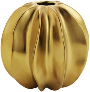 Florero de Hierro Color Dorado Hecho a Mano con Diseño de Calabaza, Centro de Mesa Decorativo Vintage y Moderno para el Hogar u Oficina, Ideal para Regalo - Product Image 1