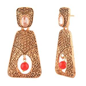 Vente en gros de bijoux fabriqués en cristal oxydé fausse perle boucles d'oreilles pour femmes, rouge - Product Image 4