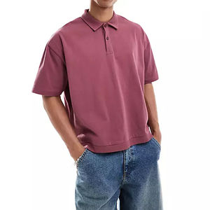 Premium Oversized Crop Boxy Fit Loose Men's Plus Size Men's Polos Camisetas con logotipos OEM para venta al por mayor - Product Image 1