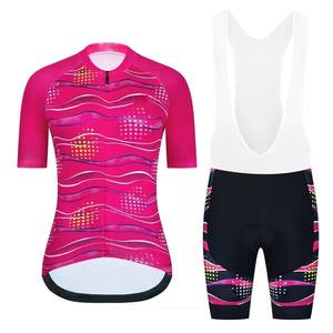 Premium Quick Dry Breathable Magenta Pink Wave Print Padded Cycling Jersey And Bib Shorts Set For Road Mountain Bike Riding - Product Image 1