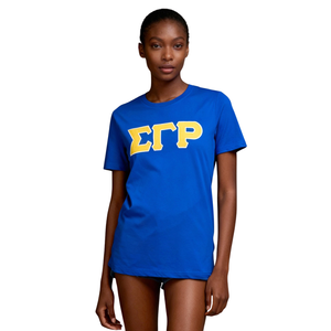 Sigma Gamma Rho <b>Glitter</b> Dry Fit T Shirt Royal <b>Blue</b> Womens Greek Letter Tee SGR Sorority Apparel Short Sleeve Athletic Fit - Product Image 1