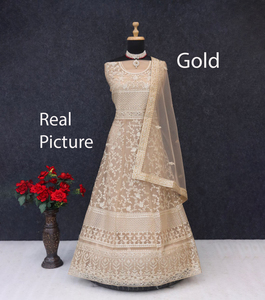 Traje de Fiesta de Boda Modal para Mujer, Estilo Anarkali de Moda India, con Bordado y Malla Pesada, Salwar Kameez Largo - Product Image 4