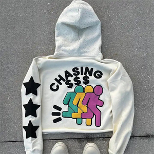 Sudadera con capucha de lana de algodón 500GSM para hombre Sudadera con capucha de invierno personalizable con diseño de diamantes de imitación estampado y logotipo en relieve 100% algodón - Product Image 2