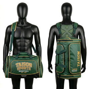 Sac de sport pour homme, basketball, polyester 600D, 420 GSM, vert et or, panneaux contrastés, logo personnalisé imprimé, sac à dos de sport - Product Image 1