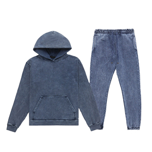 Survêtements amples en coton avec fermeture éclair pour hommes – Collection Hiver Streetwear – Ensembles de sweats à capuche imprimés et brodés effet vieilli – Respirants et résistants aux acides - Product Image 1