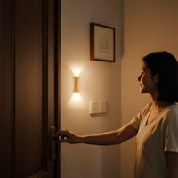 Applique murale LED effet bois avec détecteur de mouvement, double sens, pour chevet, installation magnétique sans fil