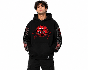 Sudadera con Capucha Negra para Hombre, Estampado de Dibujos Animados, Bolsillo Frontal, Logotipo en la Manga, Corte Regular, Ropa Casual de Otoño - Product Image 4