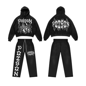 Ensembles tendance de sweat-shirts et de pantalons de survêtement pour hommes, sweats à effet délavé à l'acide - Product Image 2