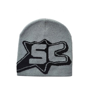 Y2K personnalisé Slouchie pêcheur Beanie sans manchette Logo Designer chapeau 3D broderie étoile motif Plaid Jacquard affaires chapeau pour la plage - Product Image 6