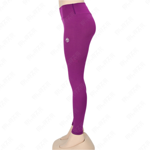 Leggings de yoga extensibles à quatre voies écologiques de taille haute pour femmes unies bleues avec panneaux de contraste et taille élastique - Product Image 5