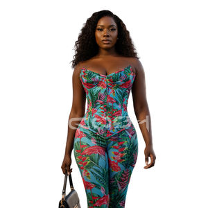 Ensemble Corset Sculptant et Leggings Extensibles à Sublimation Florale Personnalisée, Corset Bustier à Baleines en Acier, Tenue de Soirée 2 Pièces pour Femme - Product Image 3