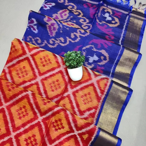 ส่าหรีผ้าฝ้ายผ้าไหม ikkat ที่สวยงาม - Product Image 1