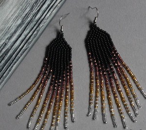 Pendientes de lujo de moda con cuentas doradas, pendientes de noche, pendientes largos dorados ombré, pendientes de cuentas de semillas, pendientes de borlas con cuentas - Product Image 2