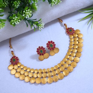 Conjunto de Collar Étnico para Mujer con Baño de Oro Minakari sobre Cobre, Acabado Mate Dorado, Joyería Artesanal de Alta Calidad para Compromiso, Precios Bajos - Product Image 1