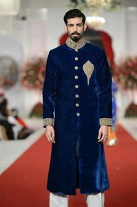 2024 Men's BEAUTIFUL DECENT EMBROIDERY GROOM SHERWANI VELVET <b>SHOE</b> <b>EMBELLISHED</b> CRYSTAL GLASS BEADSSTONE DABKA WORK PLUS SIZE - Product Image 2