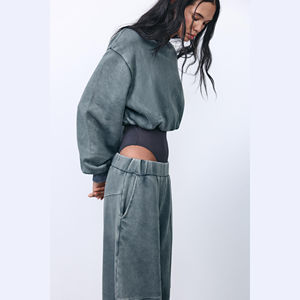 Streetwear personnalisé, survêtement pour femmes, pantalon évasé délavé à l'acide, survêtements pour hommes, survêtements vintage en pierre, ensembles en coton épais - Product Image 3