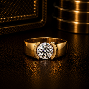 Luxury <b>Ring</b> 14K Pure Gold 1.50 Ct Round Cut Lab Grown Diamond IGI Certified Half Bezel <b>Thick</b> Band Mens Fine Jewelry Wholesale - Product Image 1