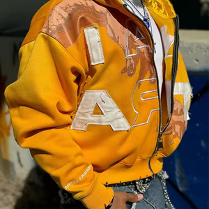 Sweat-shirt pour hommes de haute qualité personnalisé en mousse sérigraphié sweat à capuche à fermeture éclair ample avec éponge et polaire Style décontracté d'hiver - Product Image 1