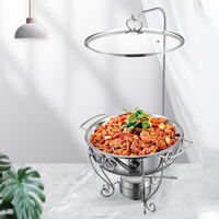 Chauffe-plats Buffet Ensemble Banquet Servant En Acier Inoxydable Argenté Restauration En Métal avec Couvercle Suspendu Plat Rond