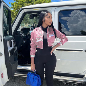 Veste universitaire Letterman respirante pour femmes 22606 lettres d'uniforme de Baseball brodées doublure en Nylon traitement de teinture Design Unique - Product Image 1