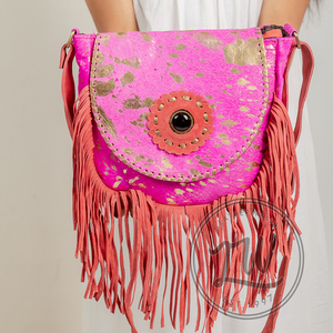 LW 2024 Sac de messager en cuir de vachette véritable fabriqué à la main et personnalisé à sangle unique Sac à franges portable pour femmes-pour le printemps et l'hiver - Product Image 1
