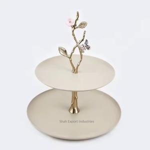 Black Coated Round Metal 2 <b>Tier</b> <b>Cake</b> <b>Stand</b> With Gold Branches Design for Birthday Wedding Parties Tabletop <b>Cake</b> <b>Stand</b> - Product Image 4
