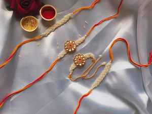 Rakhi Thread Adjustable Hand <b>Bracelet</b> With Kundan Work Indian Gold Plated Rakhi Set for Bhaiya and Bhabhi Raksha Bandhan Gift - Product Image 2