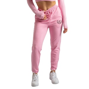 Wholesale High Quality Pink Oversize Women Stacked Baggy Unisex <b>Lace</b> Eco-Friendly Breathable Cotton Thermal Fleece Joggers - Product Image 1