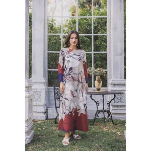 Premium Silk Woven O-Neck Loose Silhouette Floral Print Breathable Daily Wear Long Edition <b>Women's</b> Blouse - Product Image 1