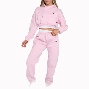 Conjunto de Sudadera Corta y Pantalones Deportivos para Mujer, Felpa Suave, Dos Piezas, para Desarrollo de Marca, Fabricación OEM - Product Image 1