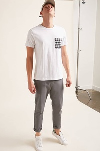 T-shirt pour homme en coton avec logo personnalisé OEM, motif tricoté, décontracté, manches courtes, blanc, avec étiquette de logo imprimée - Product Image 5