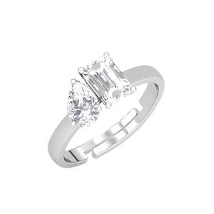 NOVAMART Fine <b>Dainty</b> 925 Sterling Silver Twins Finger <b>Ring</b> Adjustable Band with Cushion Emerald Cut Oval Zircon and Diamond Whol - Product Image 1