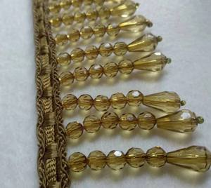 Garniture à franges en perles de cristal vert huile |   Garnitures à franges perlées de luxe de 5 cm - 2 pouces de hauteur - Product Image 1