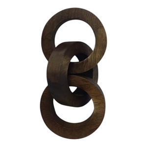 Cadena de 3 eslabones de estilo bohemio tallada a mano, acento de madera de mango grande rústico para decoración ecológica del hogar para mesa, sala de estar, decoración de cama - Product Image 1