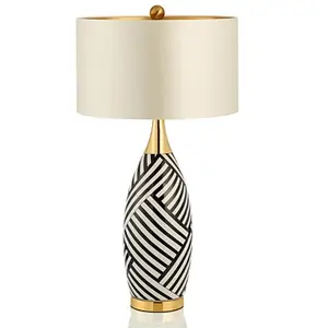 New Design Decorative American Brass Metal Zebra Pattern Fabric Bedroom Novelty Color LED Ceramic Hotel ETL Table Lamp