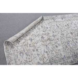 พรมตุรกี ขนาด 3.7x6.6 ฟุต สีเทา-น้ำเงิน ลายดอกไม้ ทำจากขนสัตว์ วินเทจ - Product Image 5