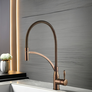 Robinet de cuisine monocommande monotrou en laiton moderne avec douchette extractible, mitigeur à poser sur plan, cartouche céramique - Product Image 3