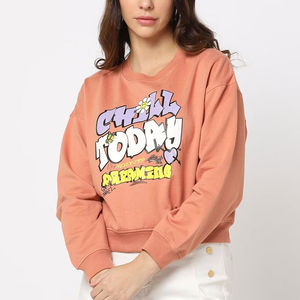 เสื้อฮู้ดคอตตอนคอกลมผ้าขนแกะเป็นมิตรต่อสิ่งแวดล้อมสำหรับผู้หญิงไหล่ตกระบายอากาศเสื้อผ้าลำลองถักสำหรับฤดูหนาวโลโก้ที่กำหนดเอง - Product Image 1